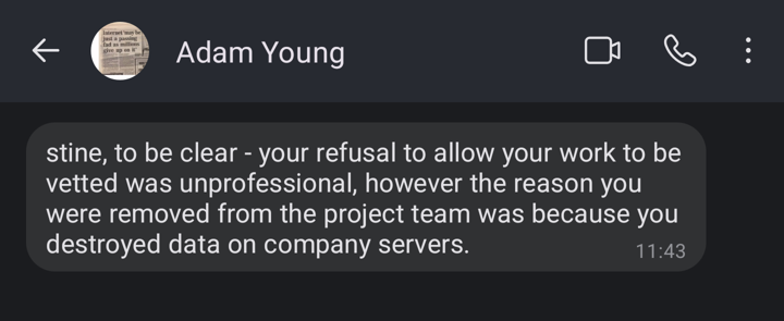 Adam stating I destroyed files.